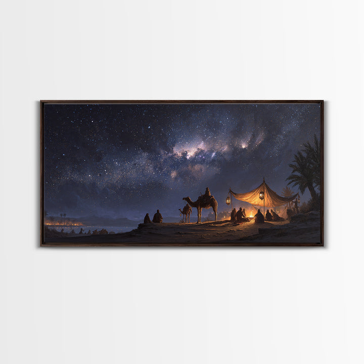 Milky Way Desert Camp Wall Art, Camel Tent Night Sky Canvas Print, Celestial Landscape, Boho Travel Home Decor Gift For Her