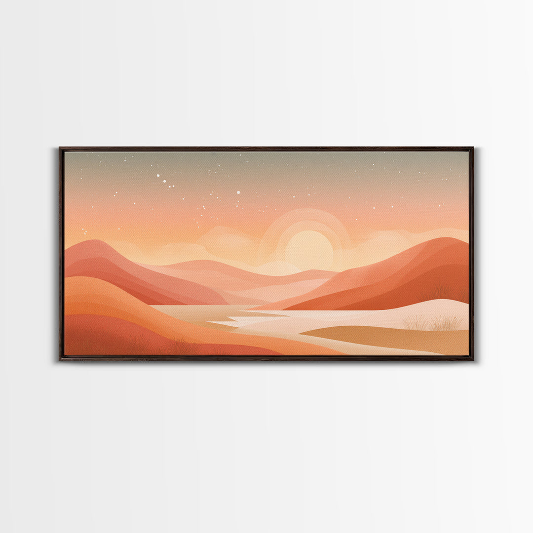 Warm Abstract Sunrise Landscape Wall Art, Desert Hills Canvas Print, Earth Tone Decor, Modern Living Room Above Sofa Art