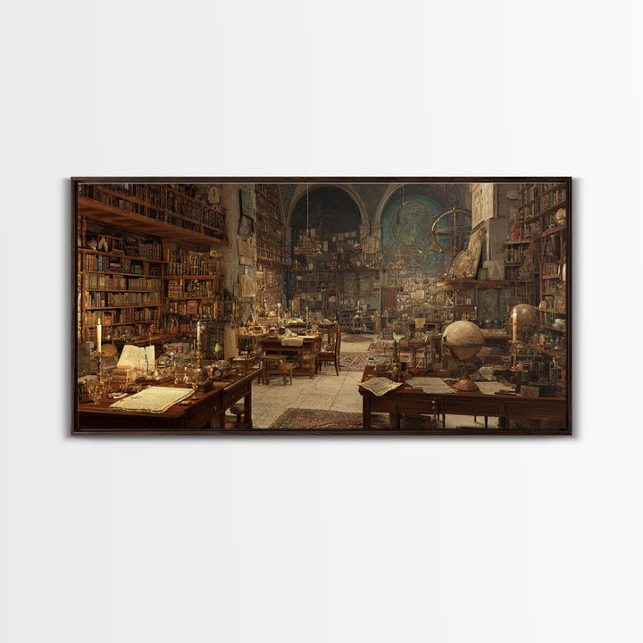 Ancient Library Alchemist Study Canvas Print, Dark Academia Wall Art, Gothic Library Decor, Book Lover Fantasy Art Print