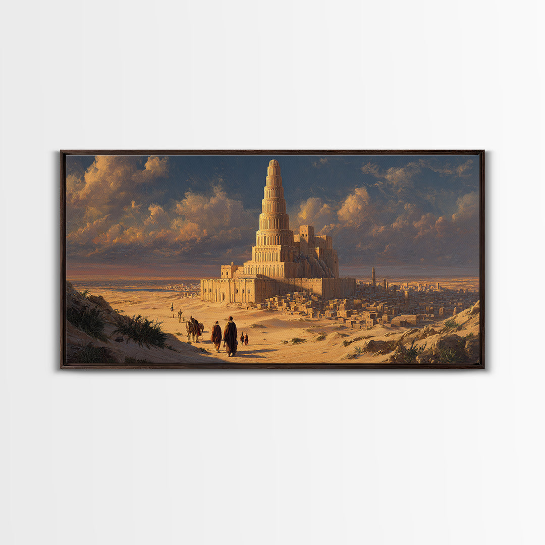 Ancient Tower Of Babel Desert City Canvas Print, Biblical Statement Wall Art For Living Room Decor And Historical Home Decor