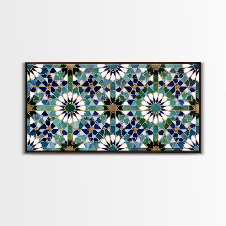 Blue Green Moroccan Tile Pattern Wall Art, Islamic Geometric Mosaic Print, Mediterranean Home Decor, Boho Wall Decor, Kitchen Decor