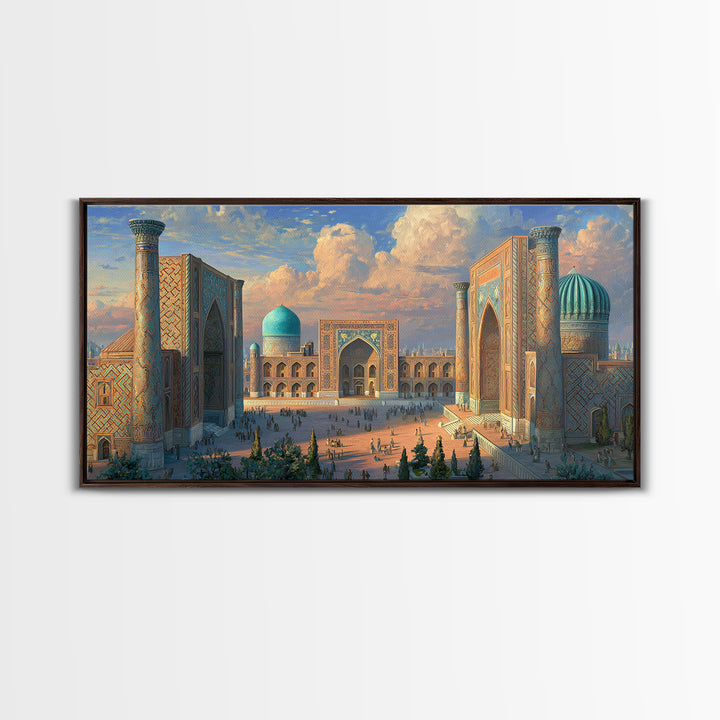 Samarkand Blue Dome Architecture Framed Canvas Print, Islamic Wall Art, Silk Road Travel Poster Home Decor Gift Idea For Him