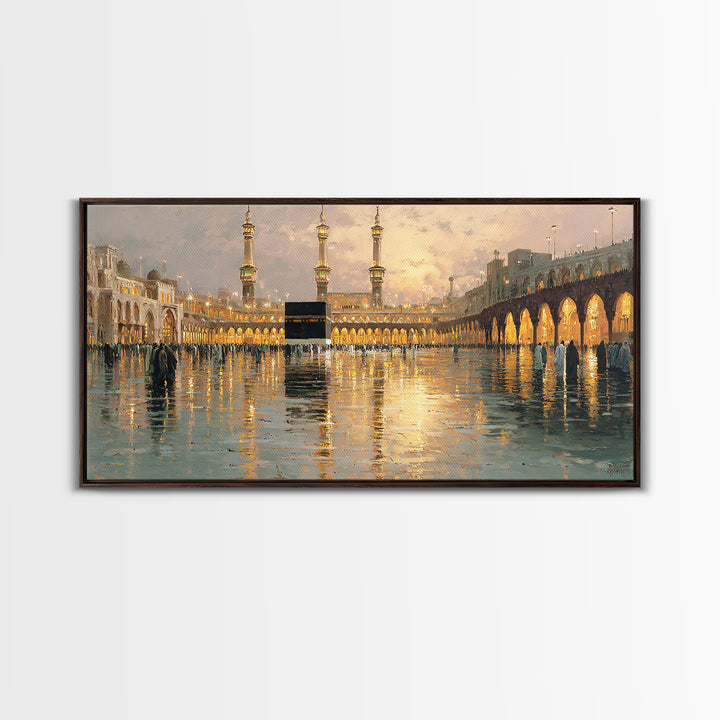 Kaaba Reflection At Masjid Al Haram Framed Canvas Print, Islamic Wall Art, Mecca Mosque Decor, Ramadan Eid Gift For Home
