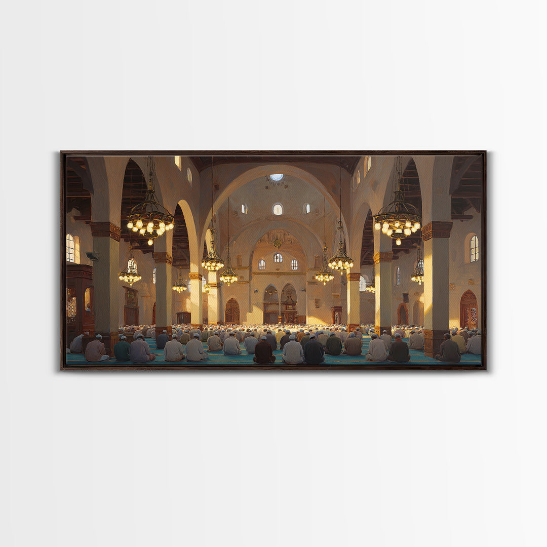 Sunlit Mosque Prayer Hall Wall Art, Islamic Home Decor, Arabic Architecture Print, Ramadan Gift, Spiritual Living Room Decor