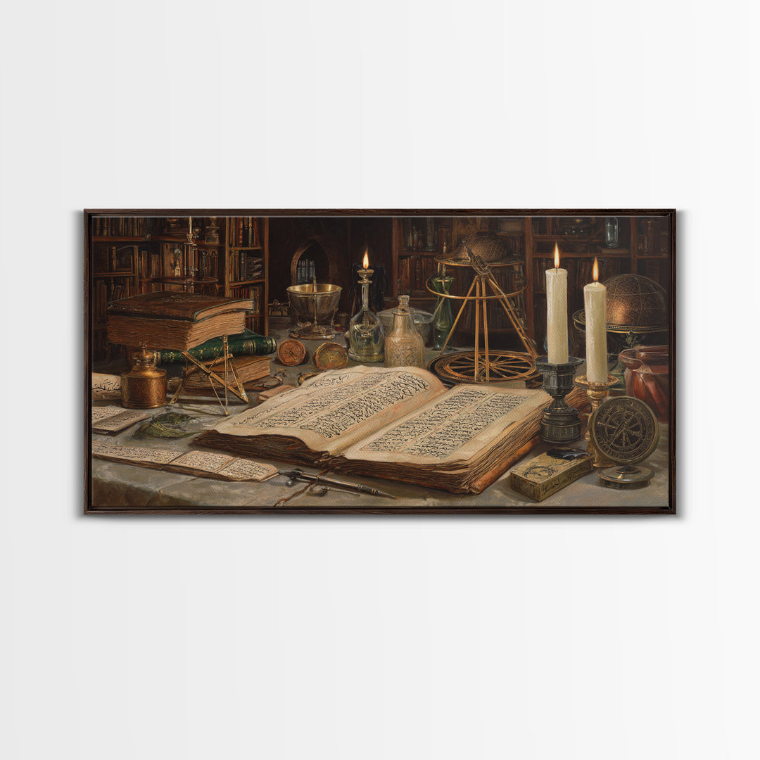 Alchemy Library Manuscript Wall Art, Dark Academia Canvas Print, Occult Still Life, Gothic Office Decor, Book Lover Gift