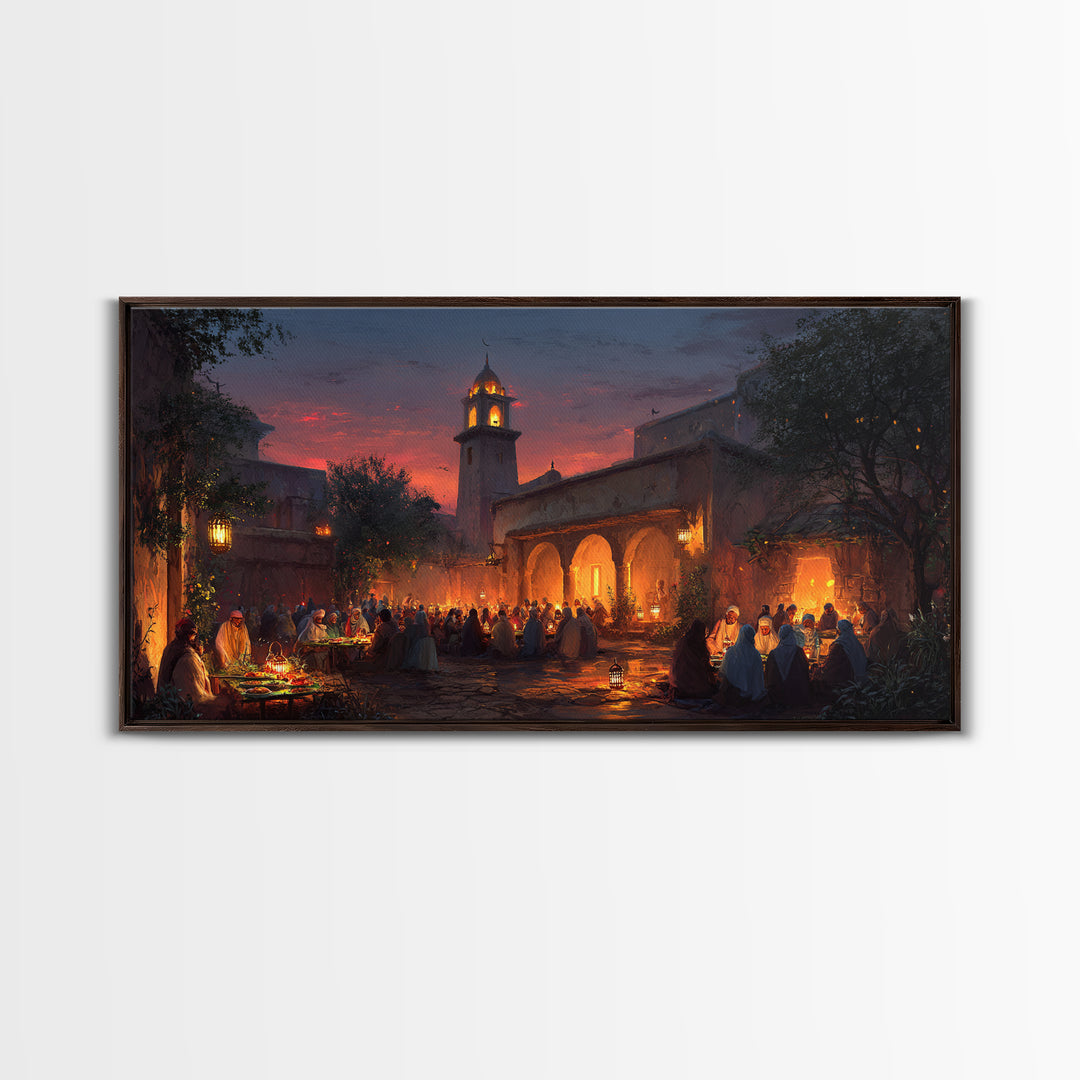 Lantern Courtyard Market Wall Art, Mediterranean Evening Canvas Print, Moroccan Bazaar Decor, Warm Travel Poster Gift For Home
