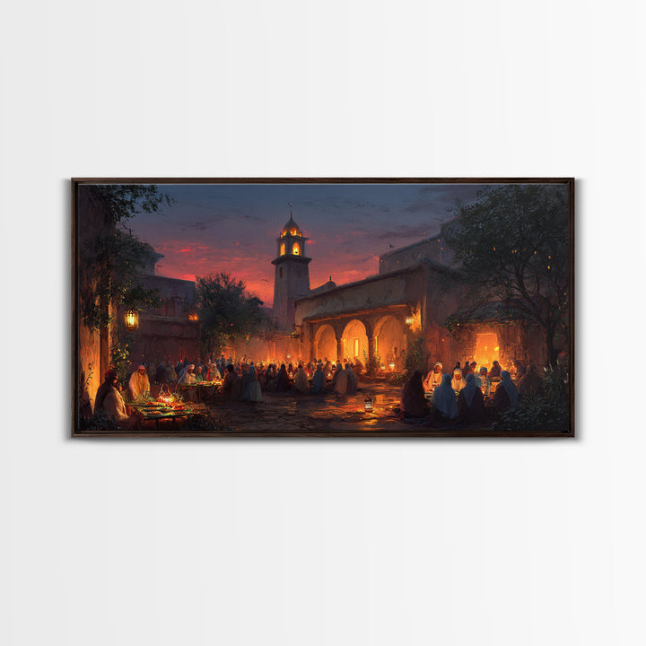 Lantern Courtyard Market Wall Art, Mediterranean Evening Canvas Print, Moroccan Bazaar Decor, Warm Travel Poster Gift For Home
