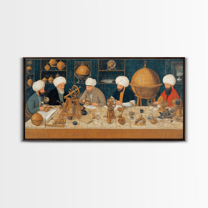 Golden Age Astronomers With Astrolabes Canvas Print, Islamic Wall Art, Historical Science Art, Arabic Decor, Office Wall Decor