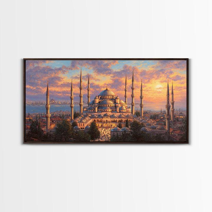 Sunset Blue Mosque Canvas Print, Istanbul Islamic Architecture Wall Art, Travel Poster Decor For Elegant Living Room Home Decor
