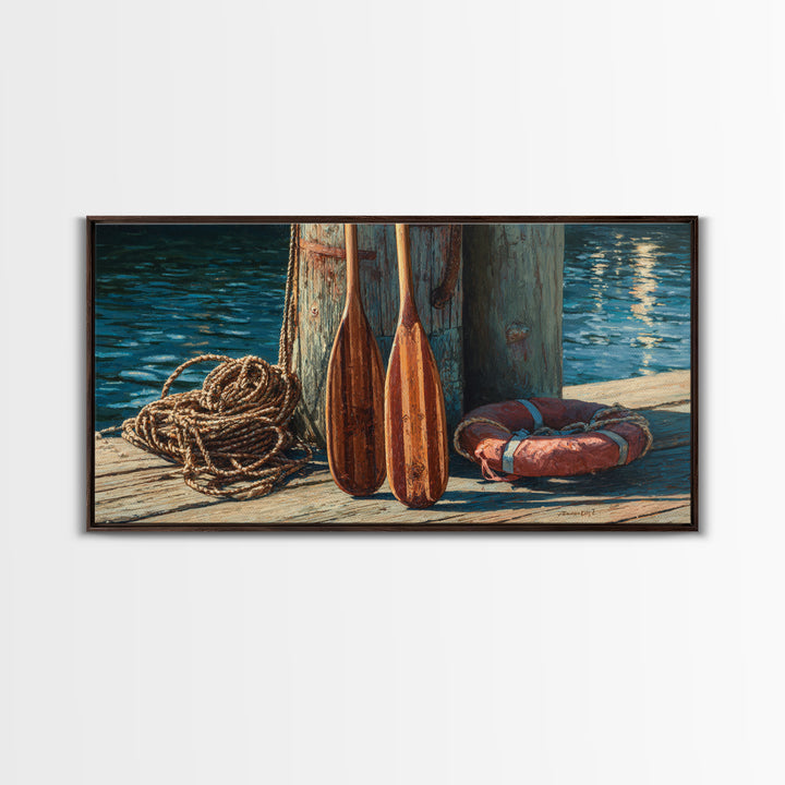 Weathered Dock Oars And Rope Canvas Print, Nautical Wall Art, Coastal Lake House Decor, Beach House Gift For Him, Fine Art Print