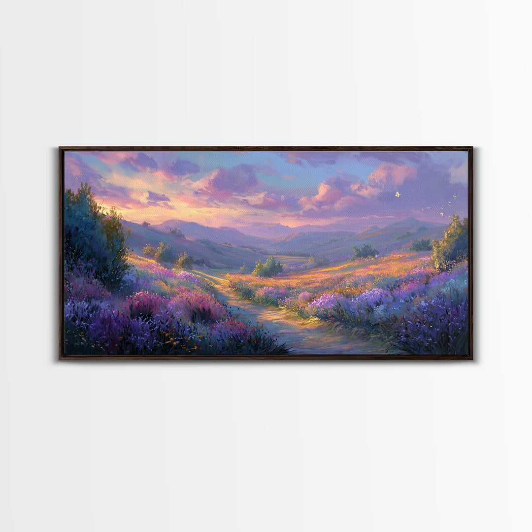 Lavender Mountain Valley Canvas Print, Colorful Landscape Wall Art, Purple Wildflower Living Room Decor, Statement Large Print