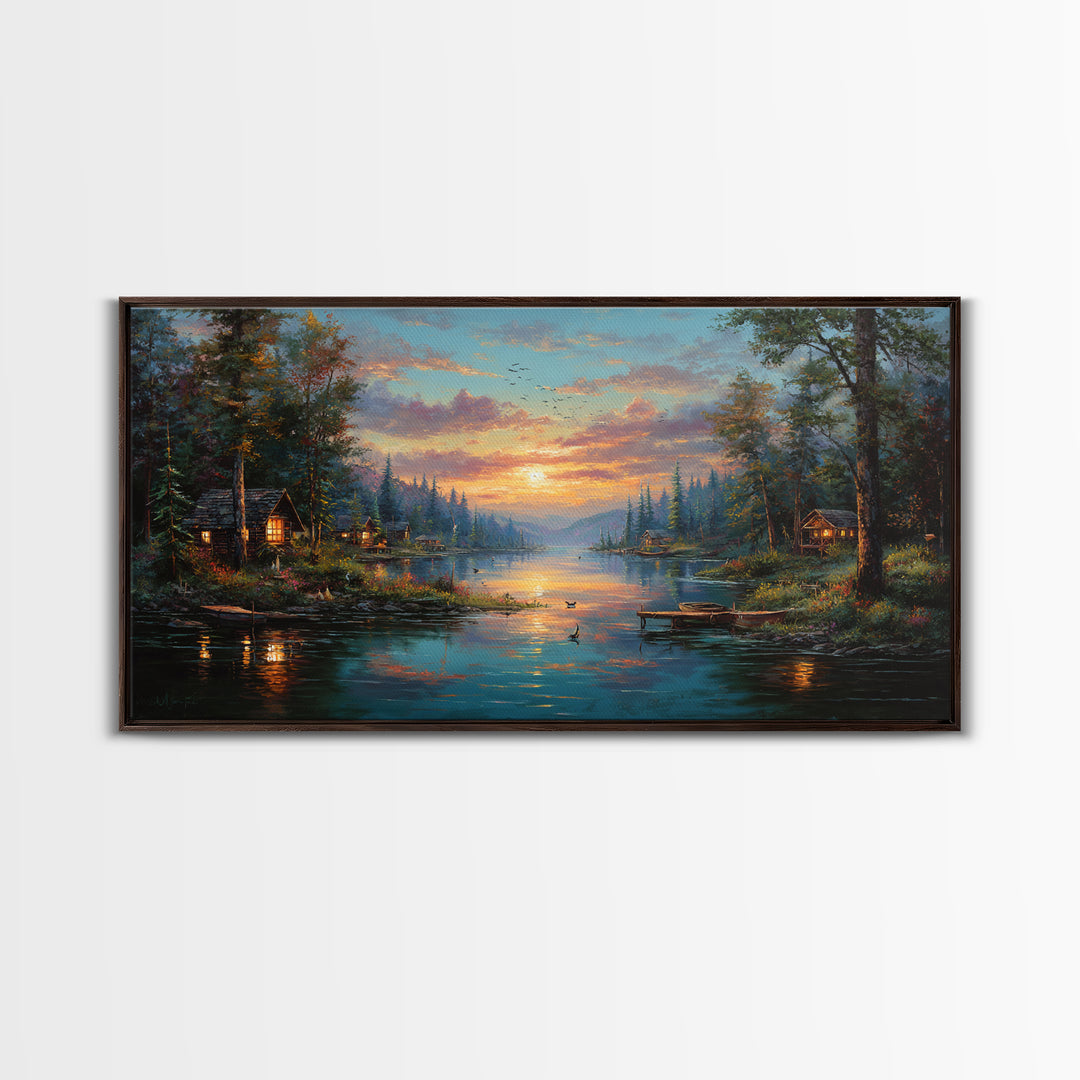 Peaceful Forest Lake Sunrise Canvas Print, Cozy Cabin Wall Art, Rustic Home Decor, Lake House Gift, Living Room Art, Nature Wall Art