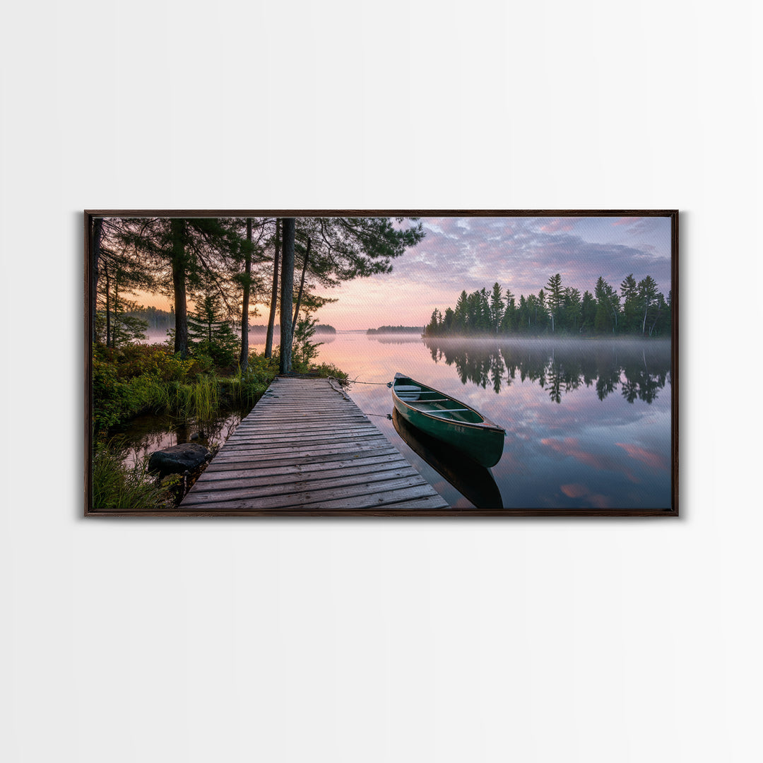 Tranquil Sunset Dock View With Lantern Framed Canvas Print Wall Art Coastal Home Decor Bedroom Wall Art