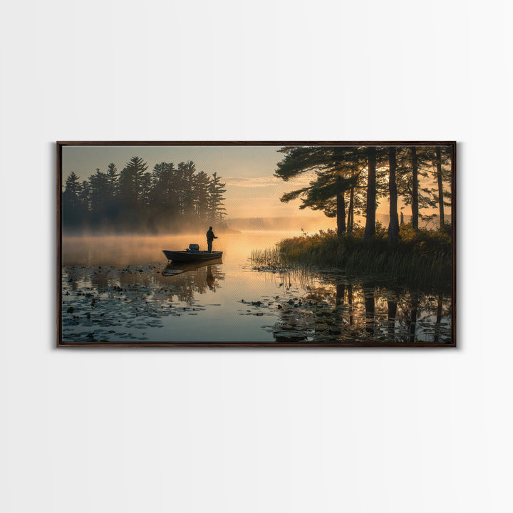 Peaceful Early Morning Lake Landscape Photography Wall Art For Rustic Home Decor And Living Room Framed