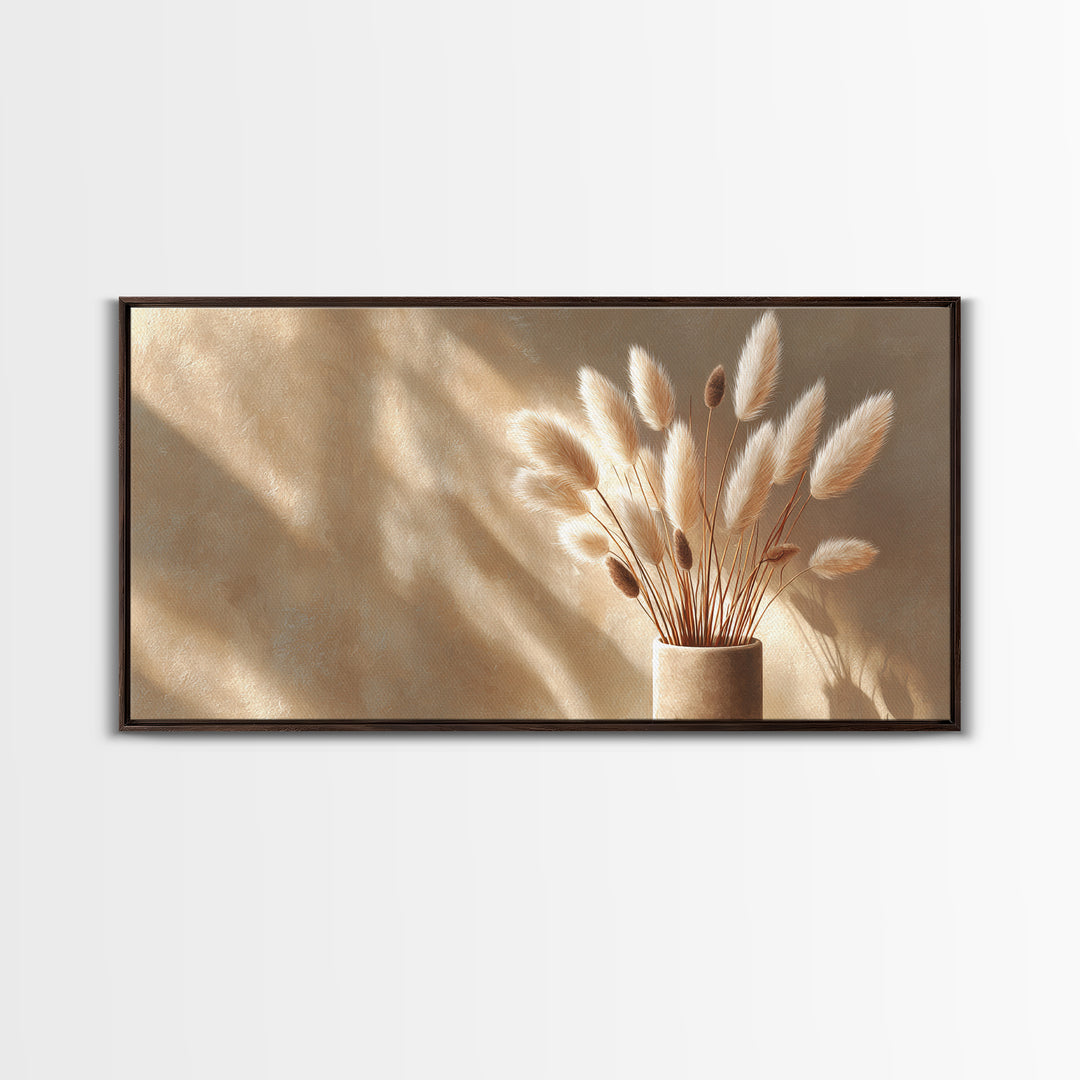 Soft Pampas Grass In Beige Sunlight Canvas Print, Minimalist Neutral Wall Art, Japandi Bedroom Decor Gift For Her, Modern Home Decor