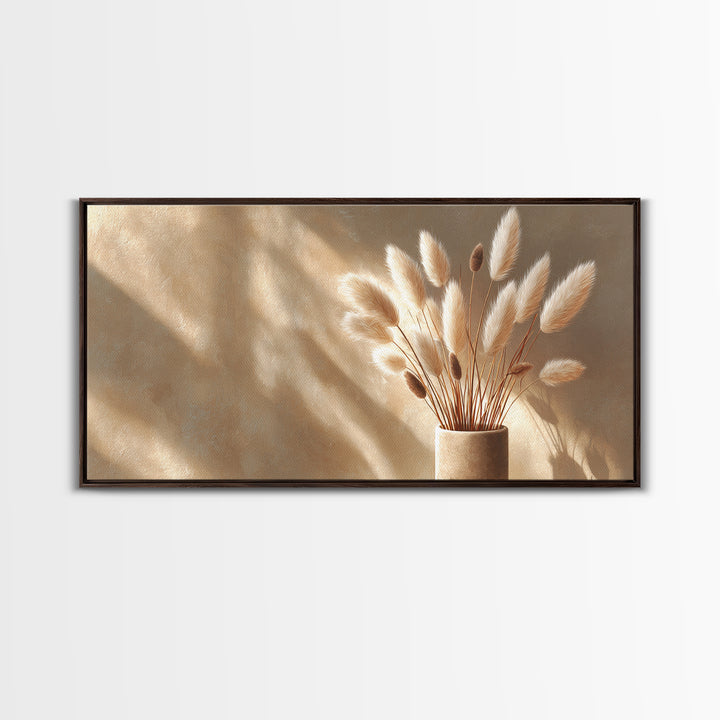 Soft Pampas Grass In Beige Sunlight Canvas Print, Minimalist Neutral Wall Art, Japandi Bedroom Decor Gift For Her, Modern Home Decor