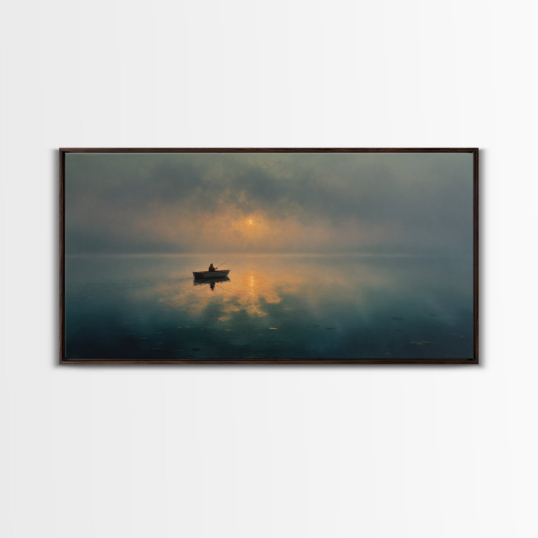 Upbeat Meditation Scene At Sunset With Person Silhouetted Over Ocean Calm Wall Art
