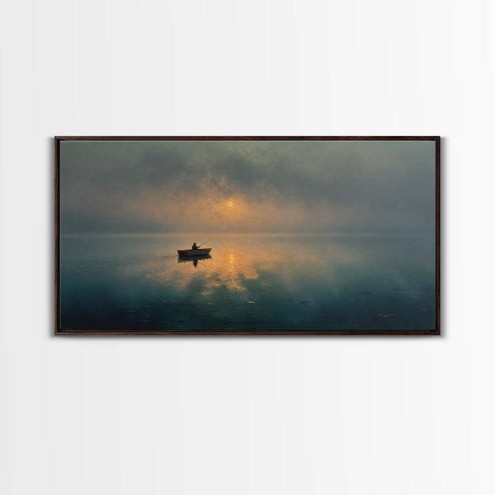 Upbeat Meditation Scene At Sunset With Person Silhouetted Over Ocean Calm Wall Art