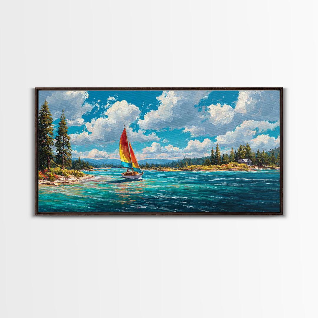 Vibrant Abstract Coastal Scene Sailing Boat Oil Painting Canvas Print Wall Art Beach Home Decor Large Wall Art Bright Wall Decoration