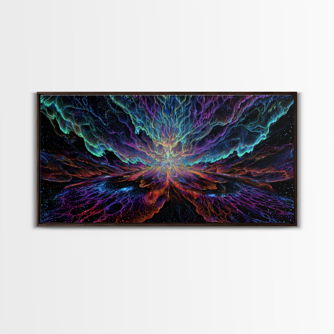 Mystic Neon Landscape With Glowing Pink Sun And Linear Mountains Canvas Print Retro Futuristic Wall Art Digital Decor For Office