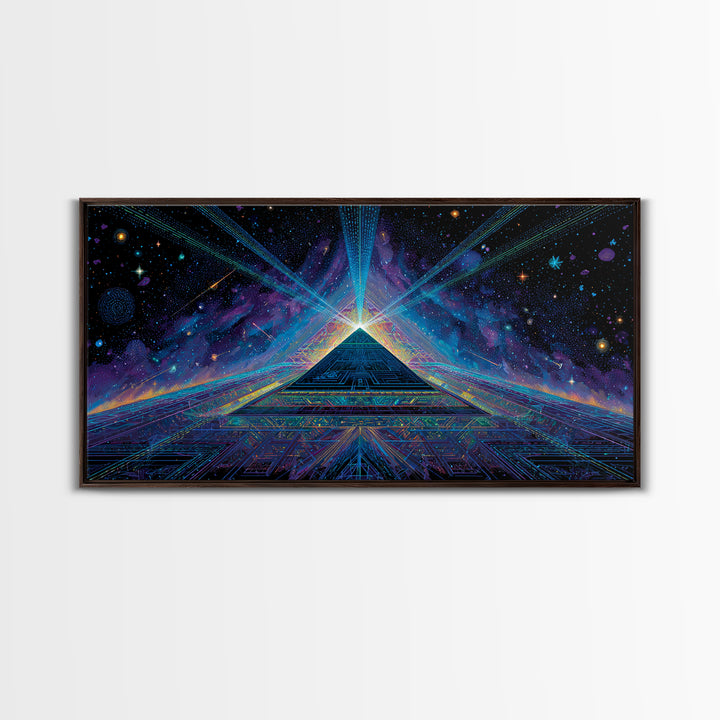Retro Futuristic City Street At Night With Neon Lights And Muscle Cars Captured As Canvas Print For Man Cave Or Office