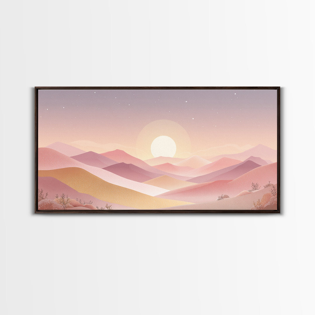Pastel Layered Mountain Sunrise Wall Art, Minimalist Landscape, Pink Boho Decor, Nursery Art Print, Modern Home Decor Gift