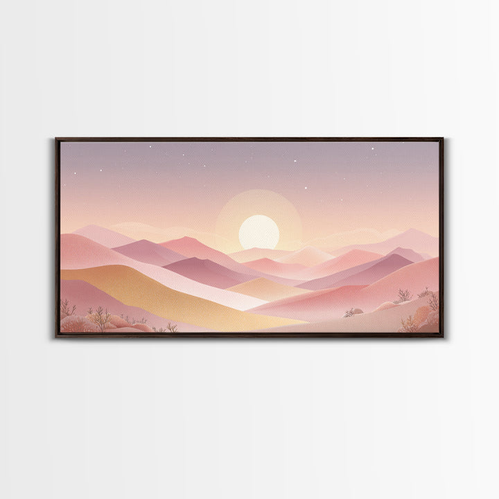 Pastel Layered Mountain Sunrise Wall Art, Minimalist Landscape, Pink Boho Decor, Nursery Art Print, Modern Home Decor Gift