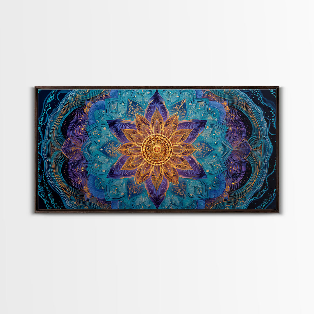 Stunning Celestial Sunset With Palm Trees Over Calm Water Vibrant Coastal Wall Art Framed Canvas Print