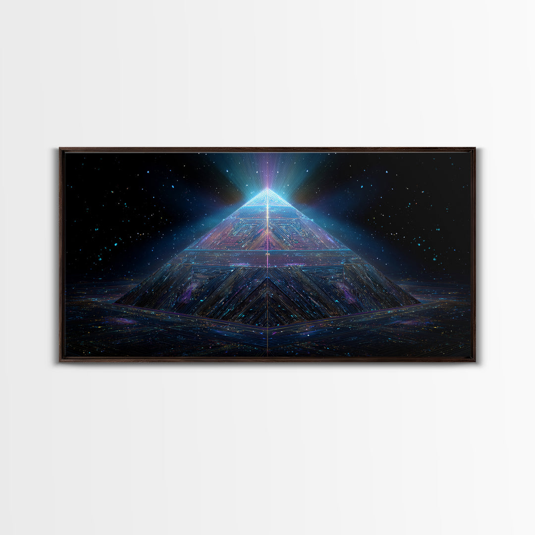 Cosmic Meditation Silhouette With Radiant Colorful Energy Aura Framed Canvas Print Spiritual Wall Art