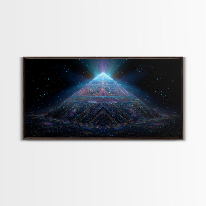 Cosmic Meditation Silhouette With Radiant Colorful Energy Aura Framed Canvas Print Spiritual Wall Art