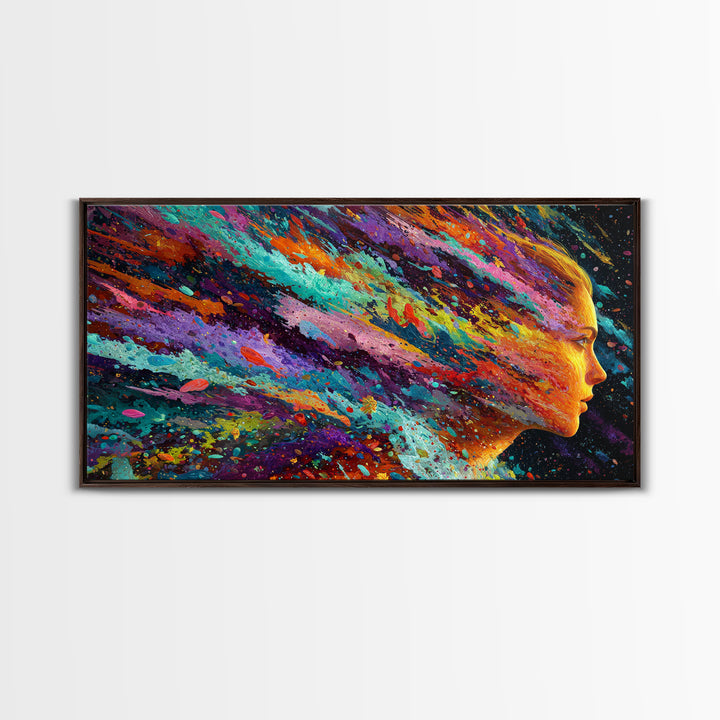 Vibrant Abstract Female Portrait With Colorful Splash Effects Canvas Print Modern Wall Art For Bedroom And Living Room