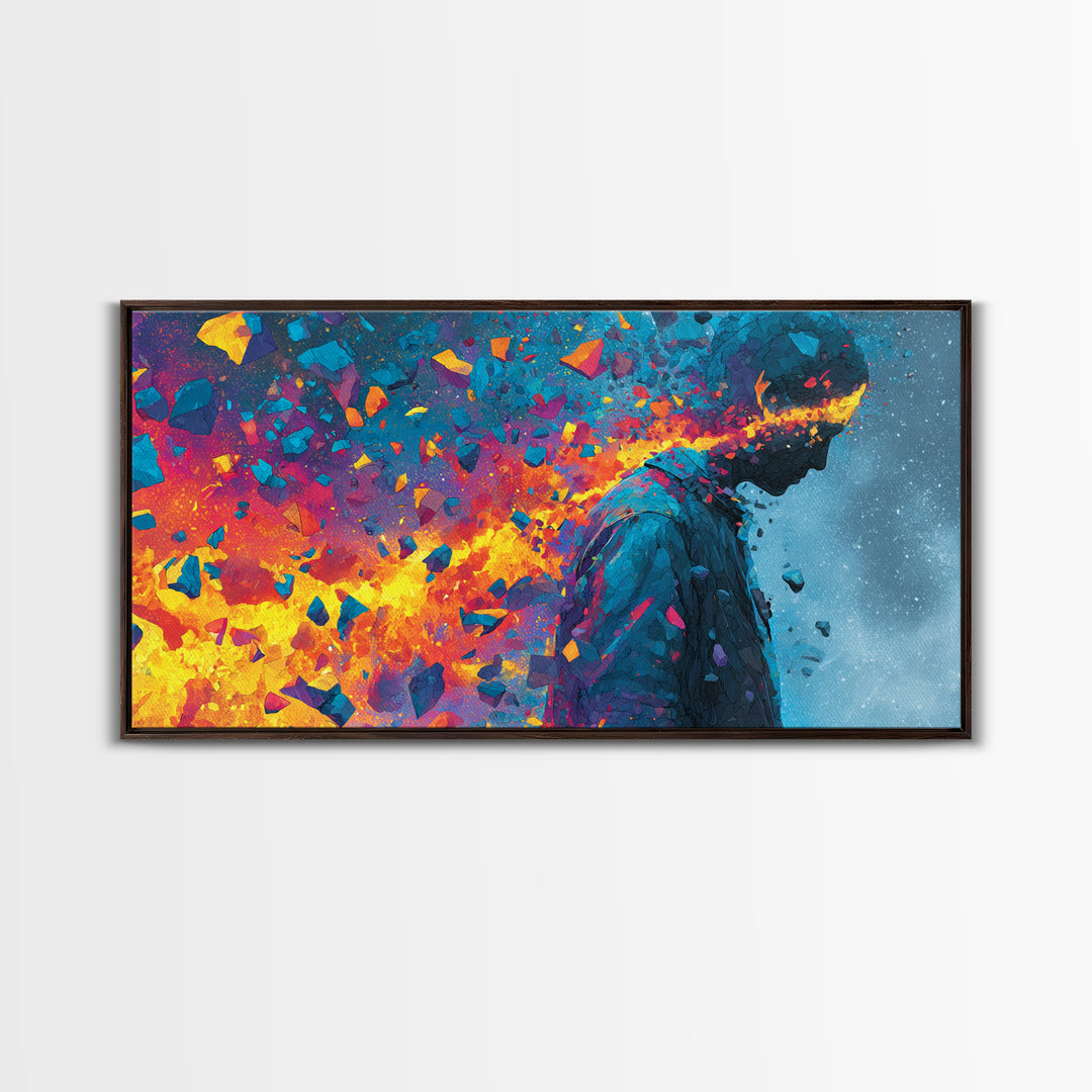 Vibrant Shattered Abstract Portrait With Exploding Colorful Pieces Contemporary Canvas Print