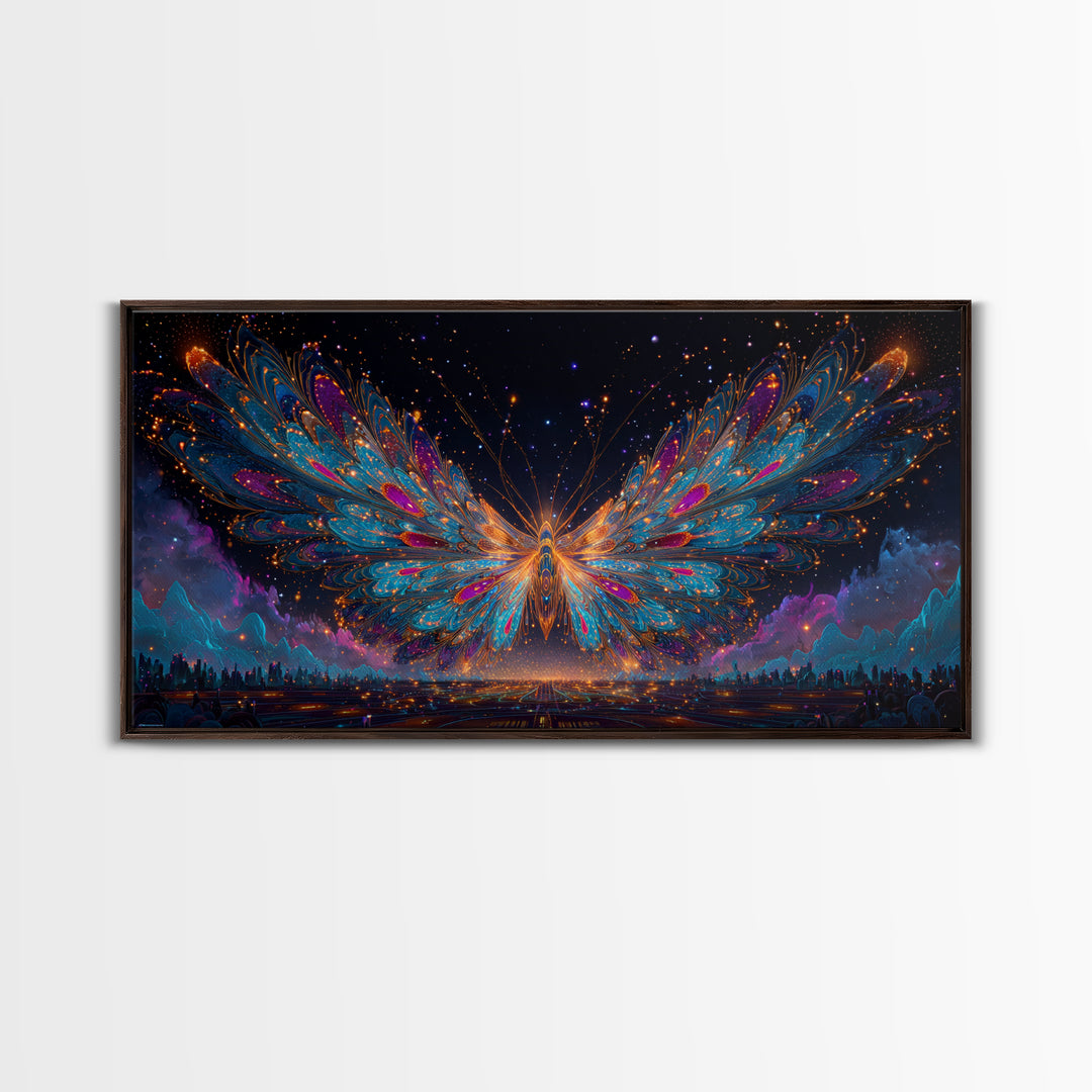 Ancient Temple Dramatic Neon Light Painting Canvas Print Wall Art Moody Home Decor Framed Canvas Print Mysterious Landscape Wall Art