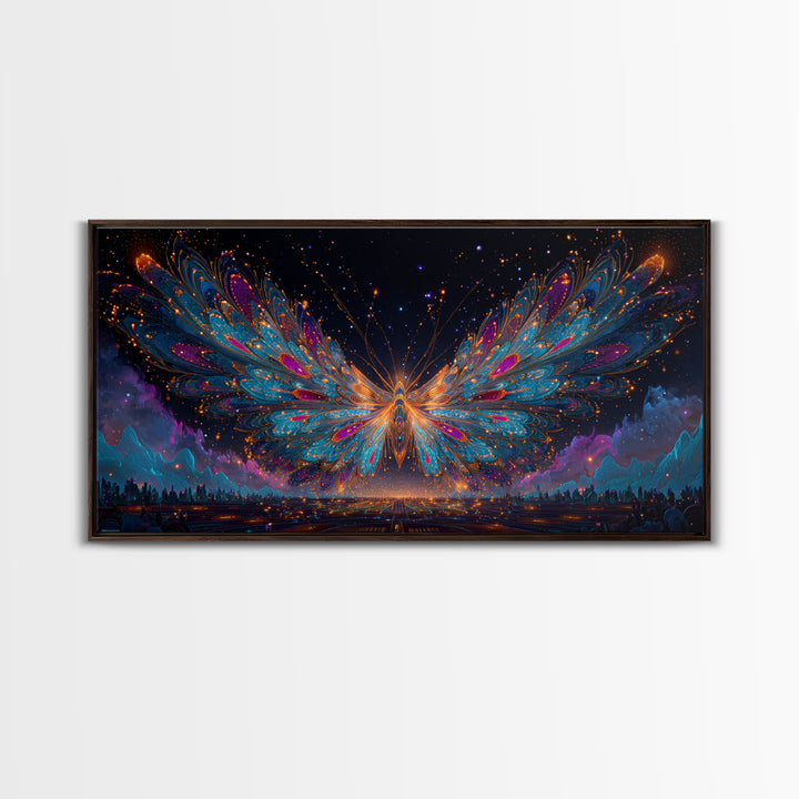Ancient Temple Dramatic Neon Light Painting Canvas Print Wall Art Moody Home Decor Framed Canvas Print Mysterious Landscape Wall Art