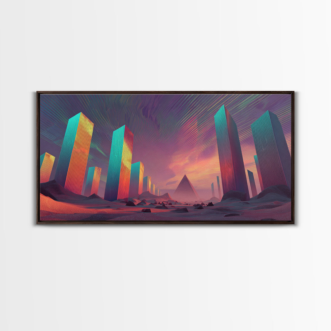 Colorful Psychedelic Meditation Artwork With Neon Lines Spiritual Wall Art Canvas Print