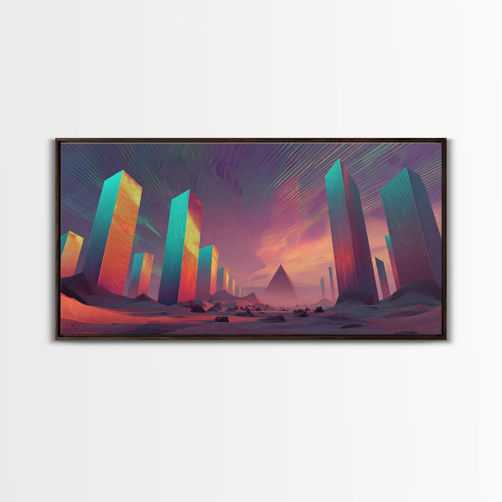 Colorful Psychedelic Meditation Artwork With Neon Lines Spiritual Wall Art Canvas Print