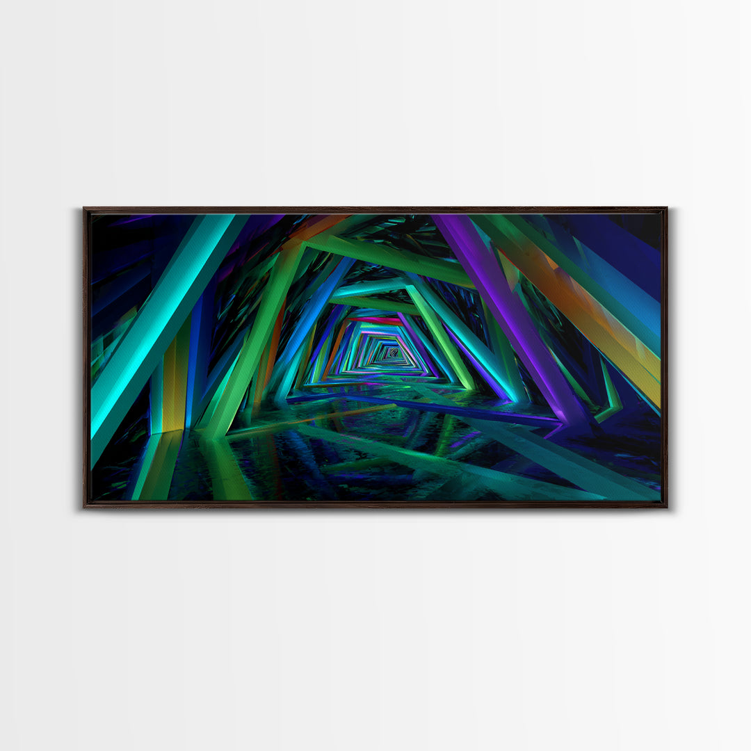 Vibrant Starry Night Skyline Reflection Neon Cityscape Digital Wall Art Canvas Print Modern Home Decor