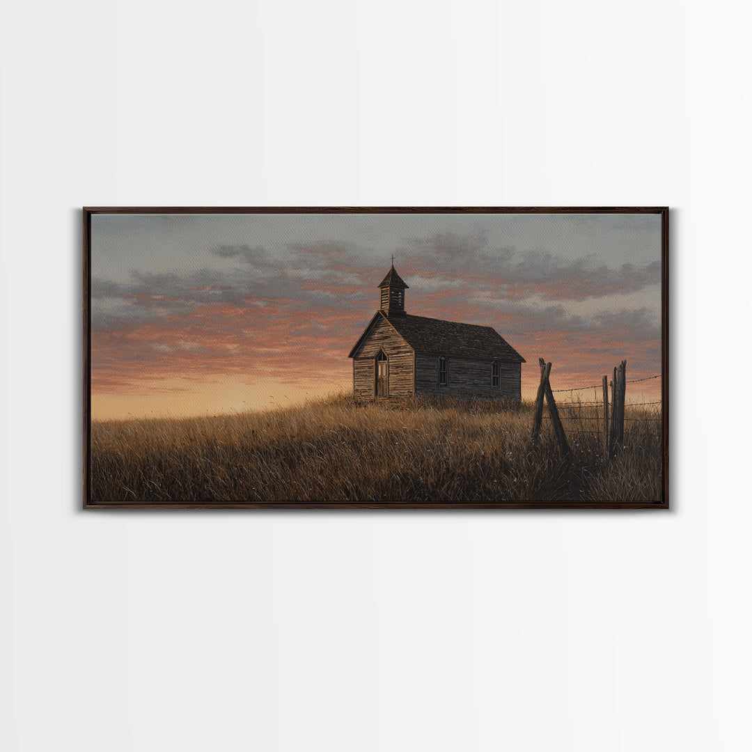 Rustic Countryside Scene With Barn And Wheat Field Warm Autumn Landscape Painting Canvas Print For Home