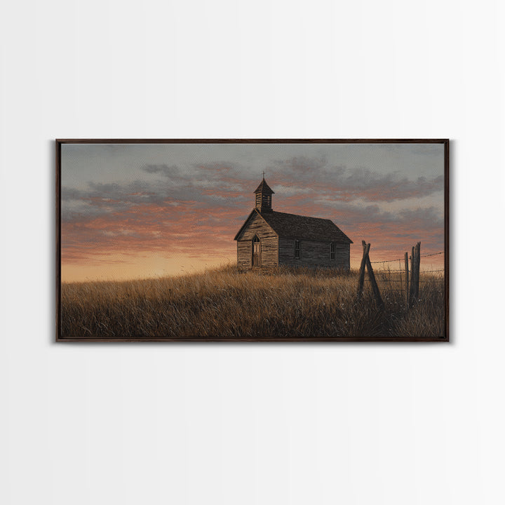 Rustic Countryside Scene With Barn And Wheat Field Warm Autumn Landscape Painting Canvas Print For Home