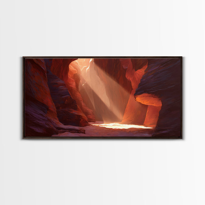 Red Rock Canyon Landscape With Warm Sunlight Rays Painting Wall Art Large Canvas Print Southwest Home Decor Rustic Wall Decor