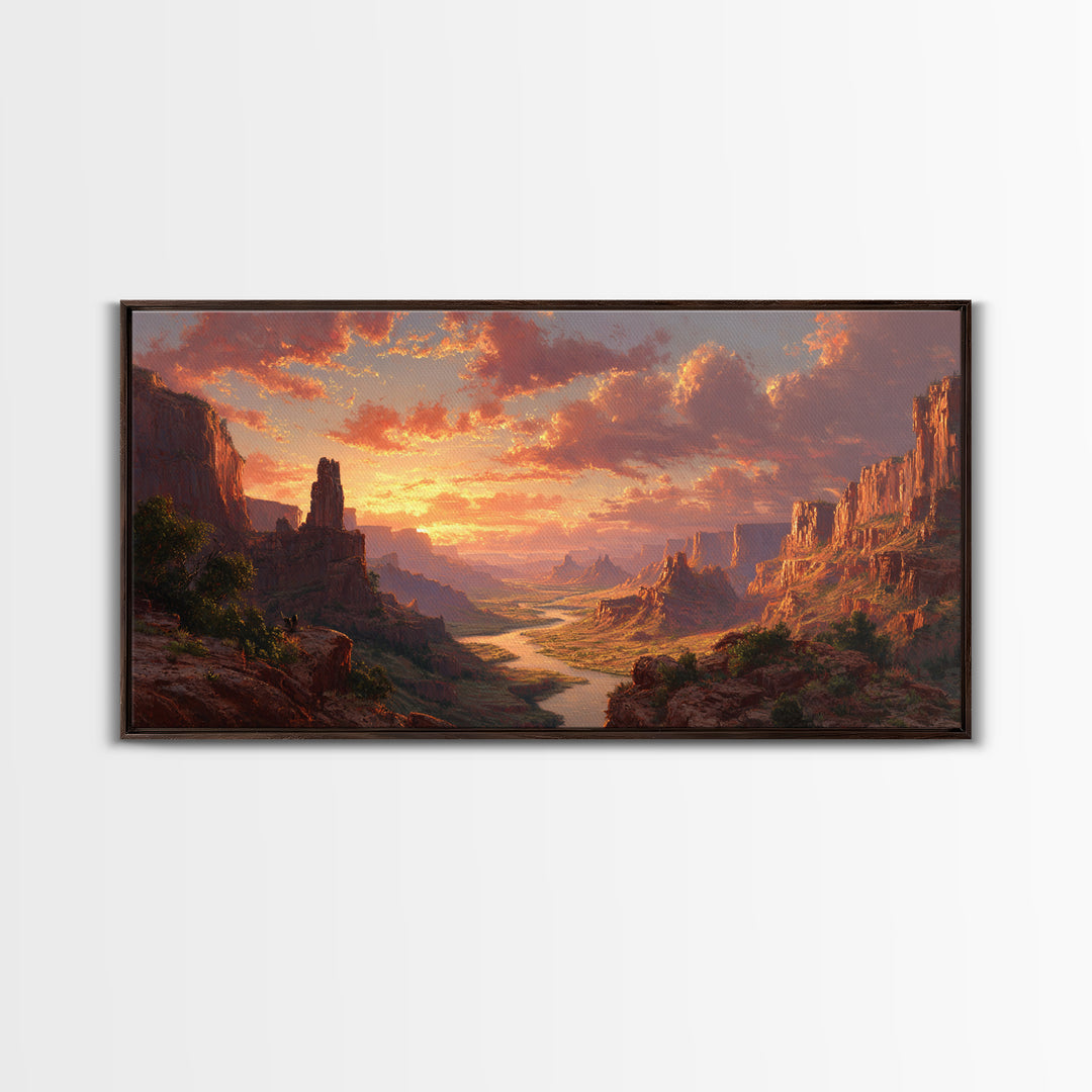 Sunset Over Monumental Canyon With Orange Glow In Dramatic Sky Large Wall Art Original Landscape Canvas Print