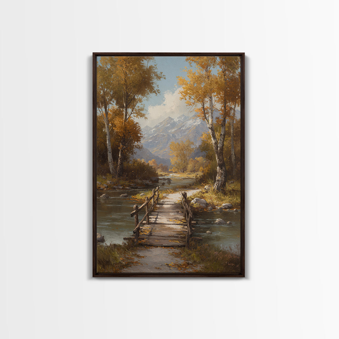 Classic Autumn Mountain Landscape Painting Wall Art Framed Canvas Print Rustic Home Decor