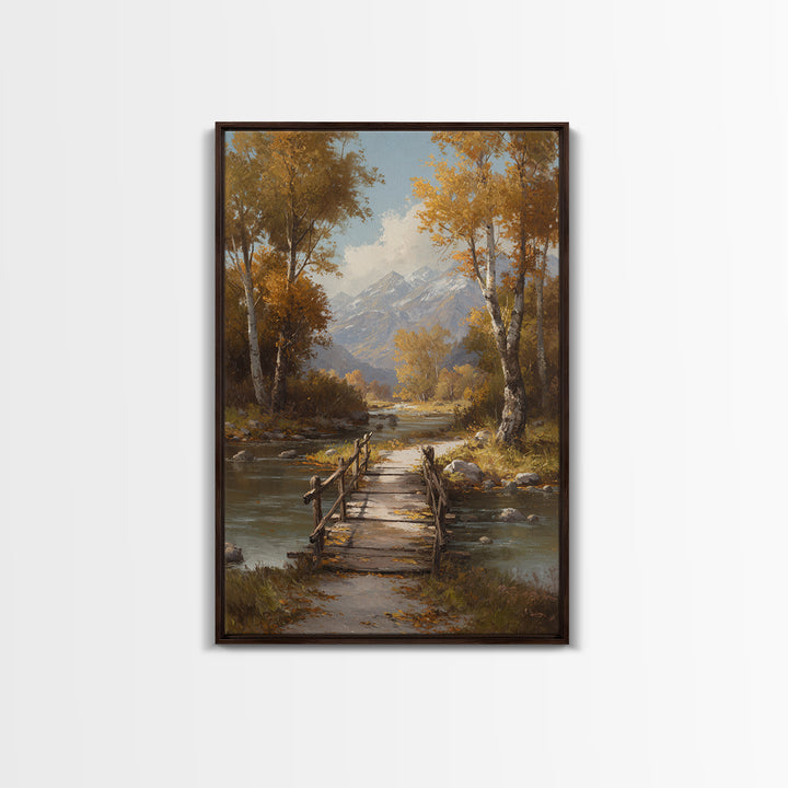 Classic Autumn Mountain Landscape Painting Wall Art Framed Canvas Print Rustic Home Decor