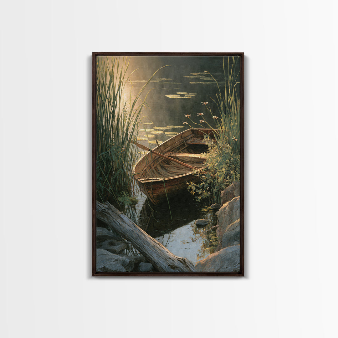 Enchanting Water Lily Pond With Dragonflies Oil Painting Fine Art Print Tranquil Nature Wall Art