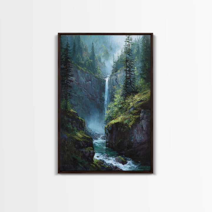 Beautiful Waterfall In Lush Forest Canvas Print, Serene Landscape Wall Art, Nature Inspired Modern Home Decor