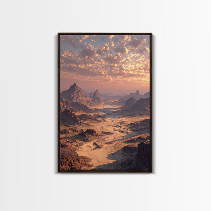 Majestic Desert Landscape With Dramatic Lighting Sunset Modern Wall Art Framed Canvas Print For Home And Office Decor