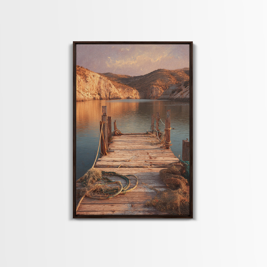 Rustic Wooden Pier Lake Scenic Painting Wall Art Print For Living Room Decor And Nature Inspired Canvas Print