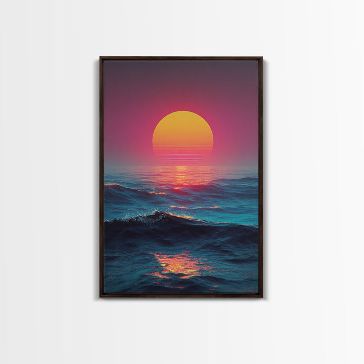 Vibrant Sunset Over Ocean With Pink And Yellow Sun Reflection Canvas Print For Modern Coastal Wall Art Decor