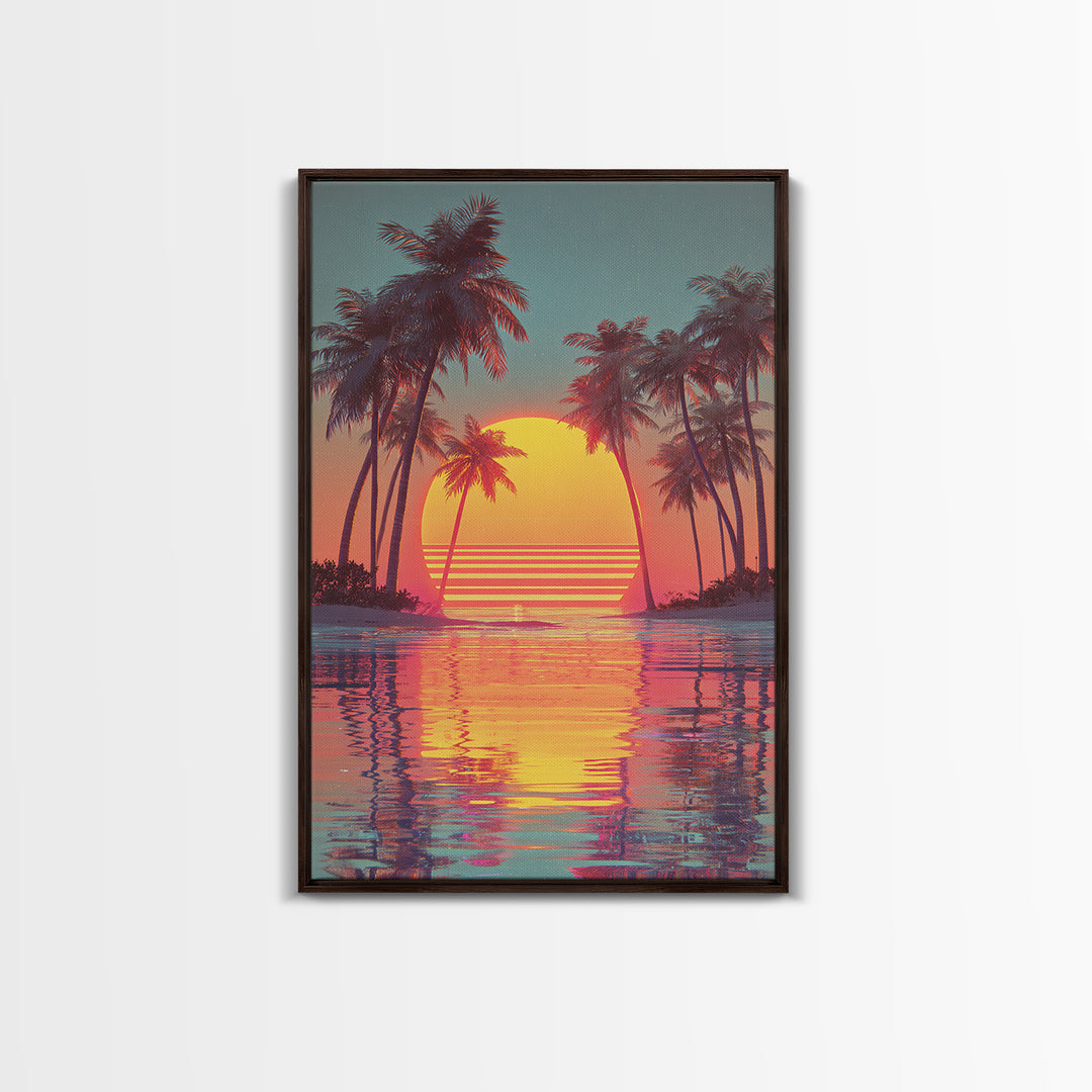 Retro Sunset Palm Trees Tropical Beach Landscape Wall Art Canvas Print For Living Room Home Decor