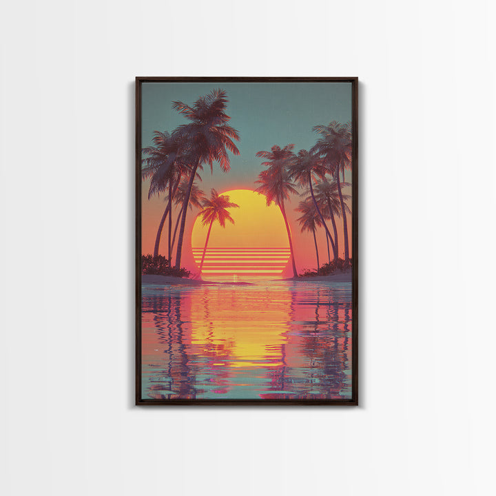 Retro Sunset Palm Trees Tropical Beach Landscape Wall Art Canvas Print For Living Room Home Decor